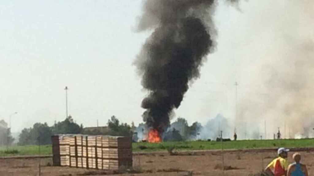 Imagen del accidente aéreo en la base de Los Llanos, Albacete.